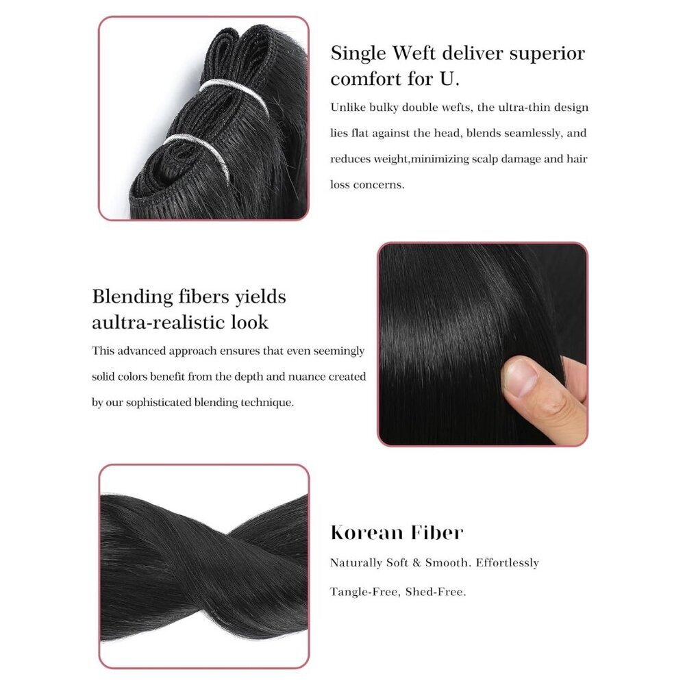 26 Inch Synthetic Hair Extensions for Thin Hair Natural Black Long Weft - Picture 3 of 9